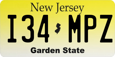 NJ license plate I34MPZ