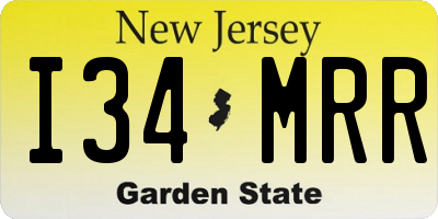 NJ license plate I34MRR