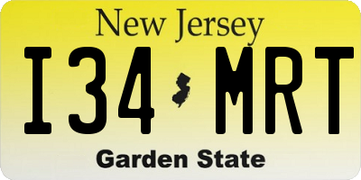 NJ license plate I34MRT