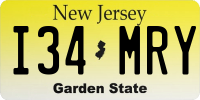NJ license plate I34MRY