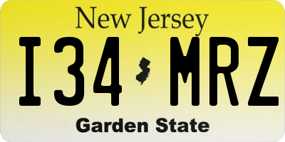 NJ license plate I34MRZ