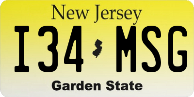 NJ license plate I34MSG