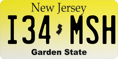 NJ license plate I34MSH