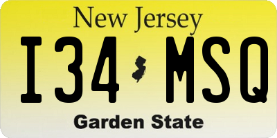 NJ license plate I34MSQ