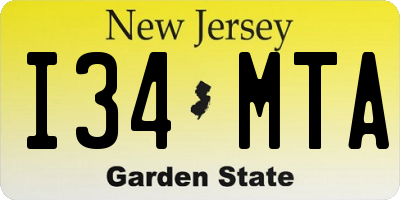 NJ license plate I34MTA