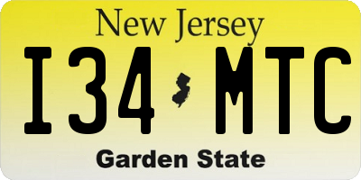 NJ license plate I34MTC