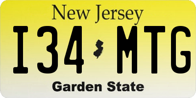 NJ license plate I34MTG