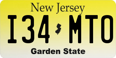 NJ license plate I34MTO
