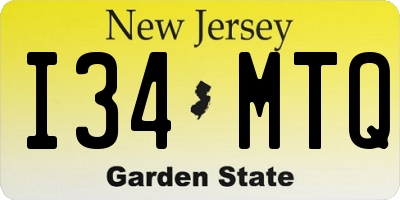 NJ license plate I34MTQ