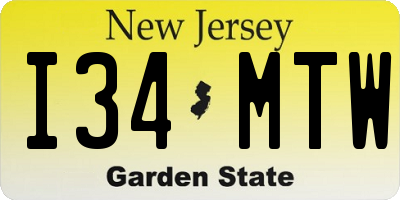 NJ license plate I34MTW