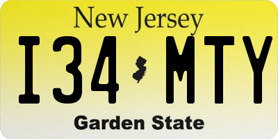 NJ license plate I34MTY