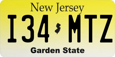 NJ license plate I34MTZ