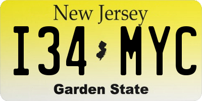 NJ license plate I34MYC