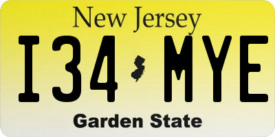 NJ license plate I34MYE