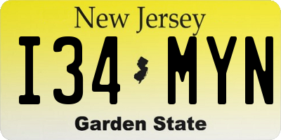 NJ license plate I34MYN