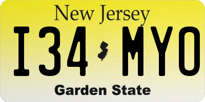 NJ license plate I34MYO