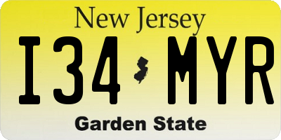 NJ license plate I34MYR