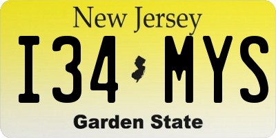 NJ license plate I34MYS