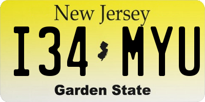 NJ license plate I34MYU