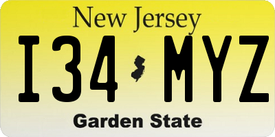 NJ license plate I34MYZ