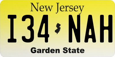 NJ license plate I34NAH