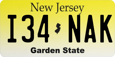 NJ license plate I34NAK
