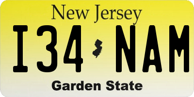NJ license plate I34NAM