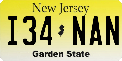 NJ license plate I34NAN