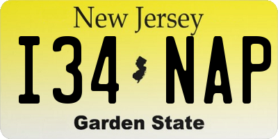 NJ license plate I34NAP