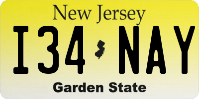 NJ license plate I34NAY