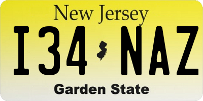 NJ license plate I34NAZ
