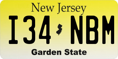NJ license plate I34NBM