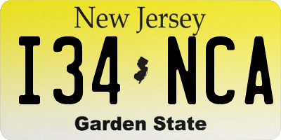 NJ license plate I34NCA