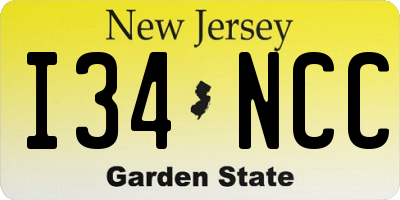NJ license plate I34NCC