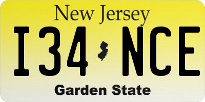 NJ license plate I34NCE