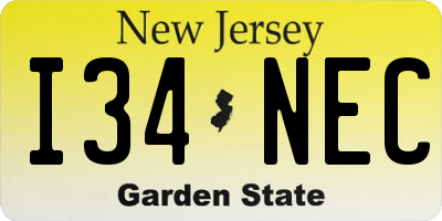 NJ license plate I34NEC