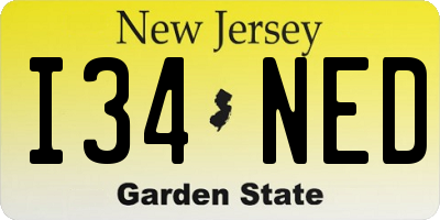 NJ license plate I34NED