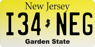 NJ license plate I34NEG