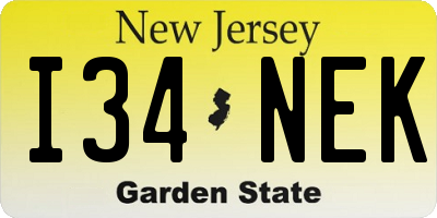 NJ license plate I34NEK