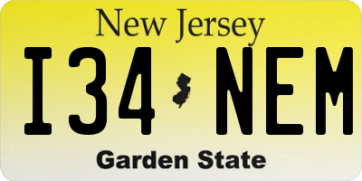 NJ license plate I34NEM