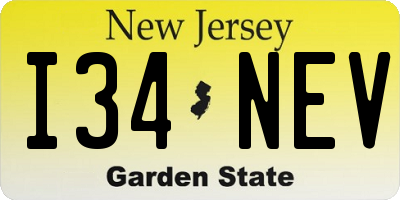 NJ license plate I34NEV