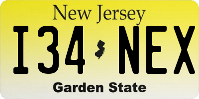 NJ license plate I34NEX