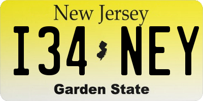 NJ license plate I34NEY
