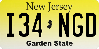 NJ license plate I34NGD