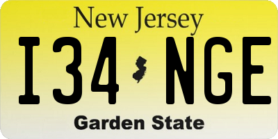 NJ license plate I34NGE