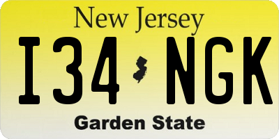 NJ license plate I34NGK