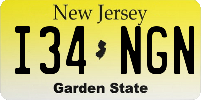 NJ license plate I34NGN