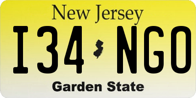NJ license plate I34NGO
