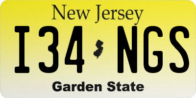 NJ license plate I34NGS