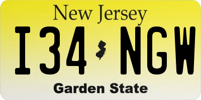 NJ license plate I34NGW